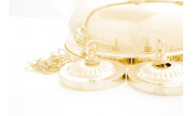 Лампа на три плафона "Crown" (золотистая штанга, золотистый плафон D38см)